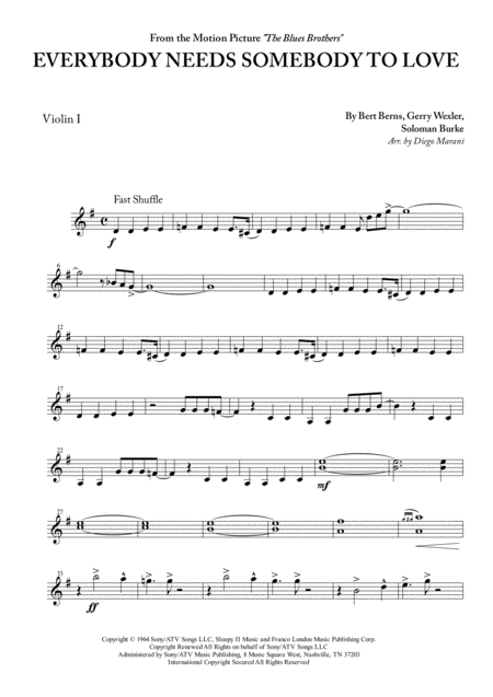 Everybody Needs Somebody To Love For String Quartet Sheet Music