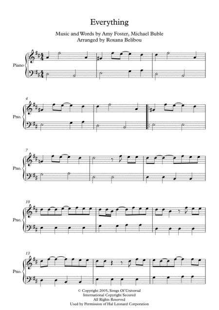 Free Sheet Music Everything By Michael Buble Easy Piano