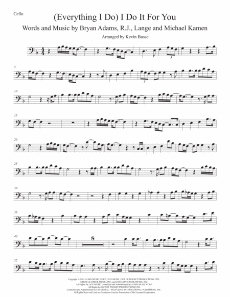 Free Sheet Music Everything I Do I Do It For You Cello