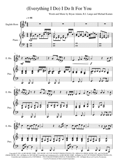 Free Sheet Music Everything I Do I Do It For You English Horn Solo