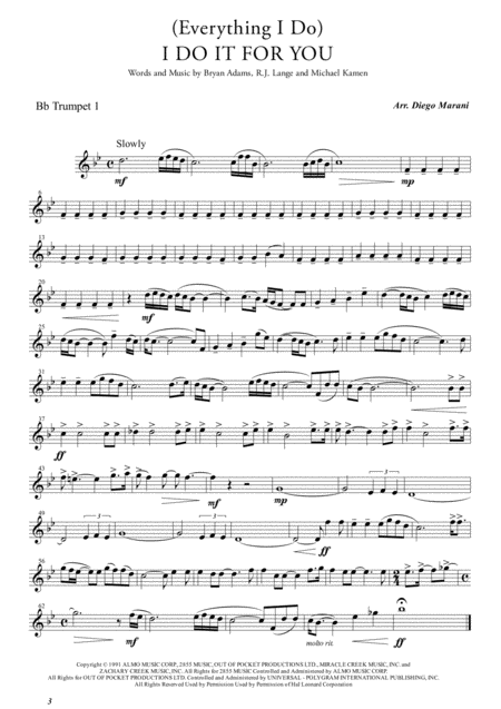 Free Sheet Music Everything I Do I Do It For You For Brass Quartet