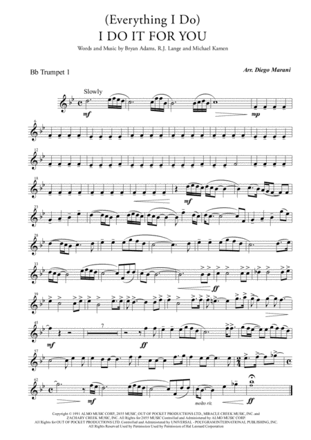 Free Sheet Music Everything I Do I Do It For You For Brass Quintet