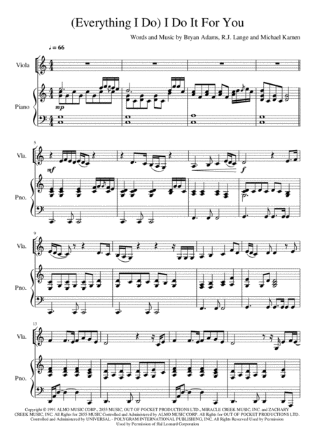 Free Sheet Music Everything I Do I Do It For You Viola Solo