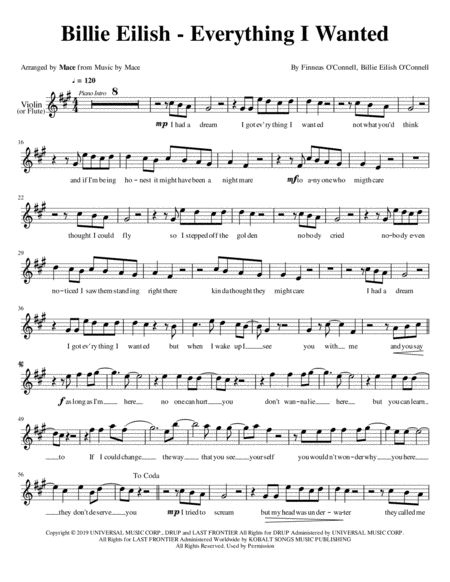 Free Sheet Music Everything I Wanted Violin Or Flute