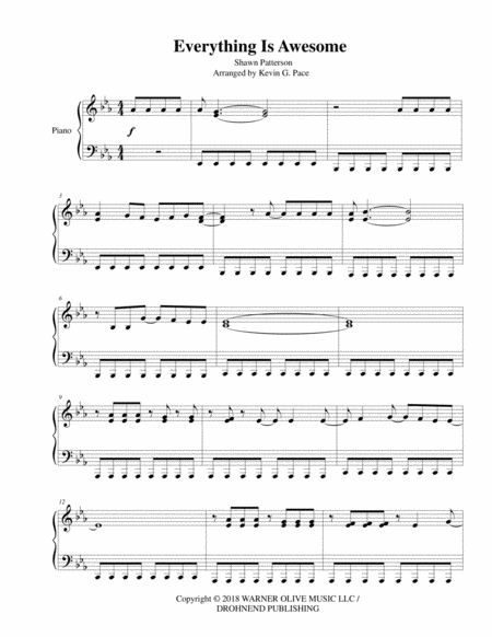 Everything Is Awesome Easy Piano Arrangement Sheet Music