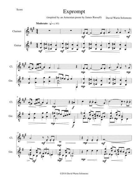 Exprompt An Armenian Song Of Farewell Arranged For Clarinet And Guitar Sheet Music