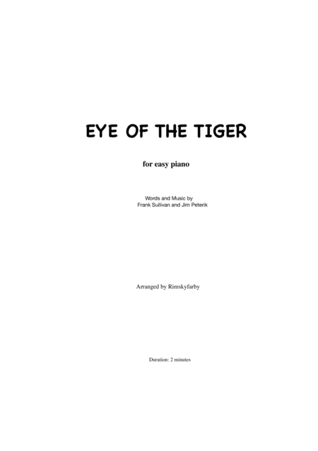 Eye Of The Tiger For Easy Piano Sheet Music