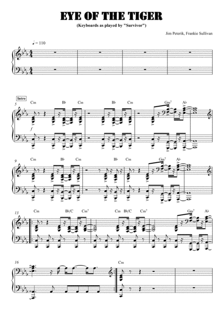 Free Sheet Music Eye Of The Tiger Keyboards Transcription