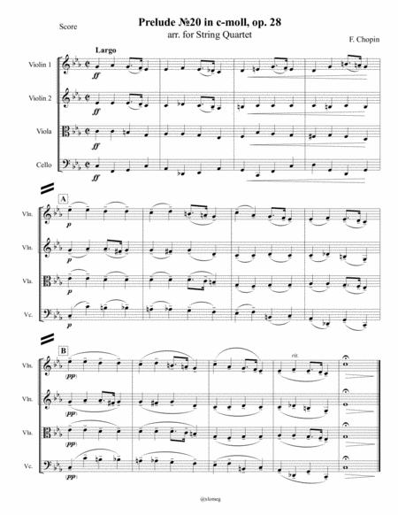 Free Sheet Music F Chopin Prelude 20 In C Moll Op 28 Arr For String Quartet