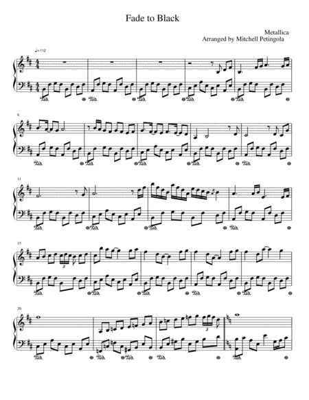 Fade To Black Piano Solo Arrangement Sheet Music