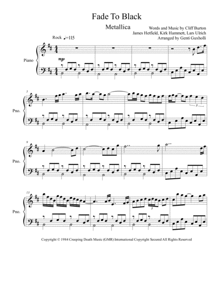 Free Sheet Music Fade To Black Piano Solo