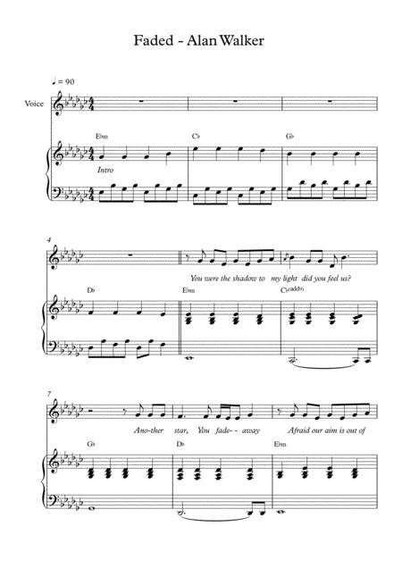 Faded Alan Walker Piano Accompaniment Sheet Music For Both Hands Lyrics Sheet Music