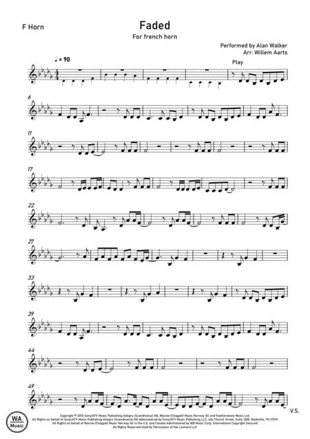 Free Sheet Music Faded By Alan Walker French Horn