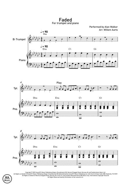 Faded By Alan Walker Trumpet And Piano Sheet Music