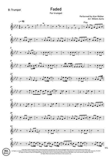 Faded By Alan Walker Trumpet Sheet Music