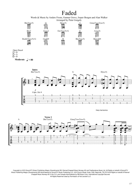 Free Sheet Music Faded Fingerstyle Guitar