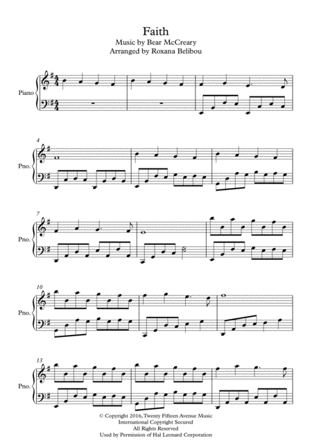 Free Sheet Music Faith From Outlander Piano