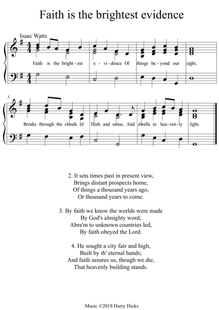 Faith Is The Brightest Evidence A New Tune To A Wonderful Isaac Watts Hymn Sheet Music