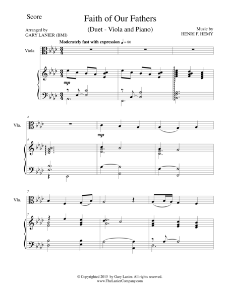 Free Sheet Music Faith Of Our Fathers Duet Viola And Piano Score And Parts