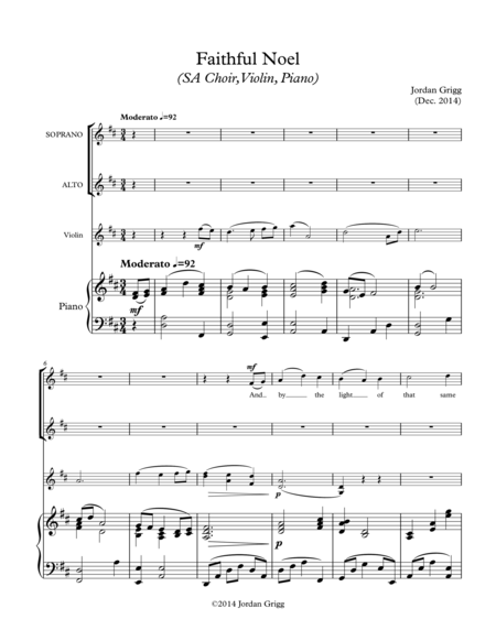 Faithful Noel Sa Choir Violin Piano Sheet Music