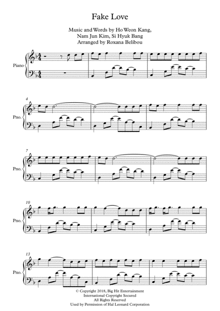 Fake Love Bts Piano Sheet Music