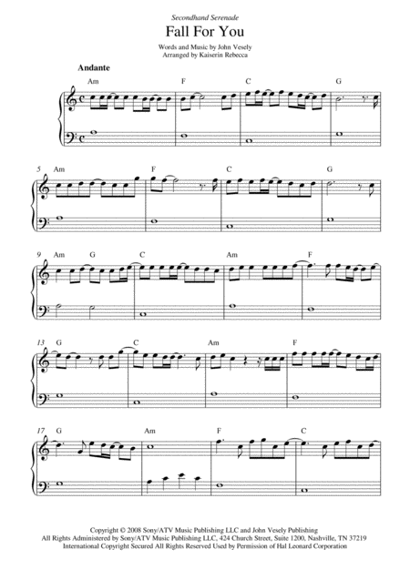 Free Sheet Music Fall For You Easy Piano Solo With Chords