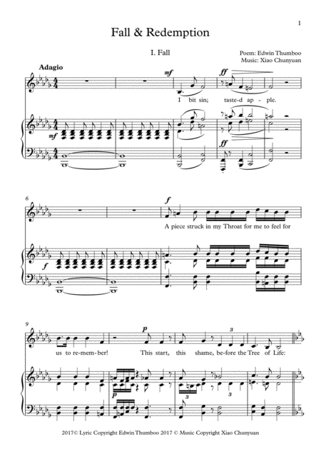 Fall Redemption 1 Fall Arranged For Low Voice With Piano Sheet Music