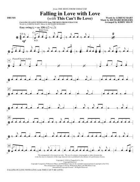 Falling In Love With Love With This Cant Be Arr Kirby Shaw Drums Sheet Music