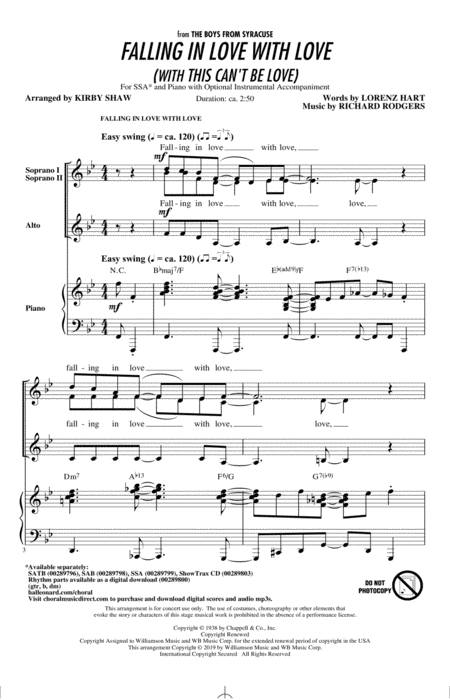 Falling In Love With Love With This Cant Be Love Arr Kirby Shaw Sheet Music