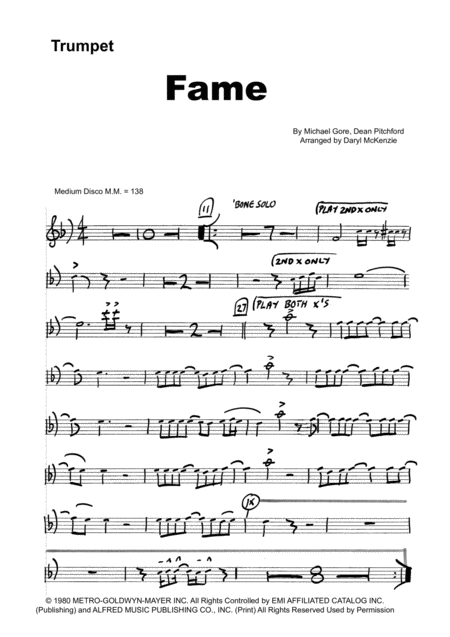 Free Sheet Music Fame Instrumental Small Band 4 Horns