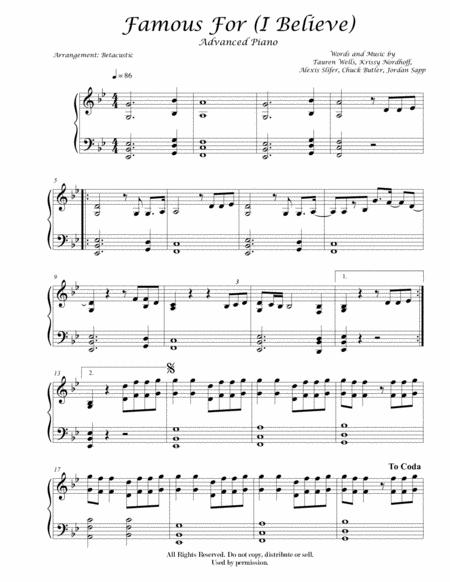 Famous For I Believe Tauren Wells Sheet Music Advanced Sheet Music