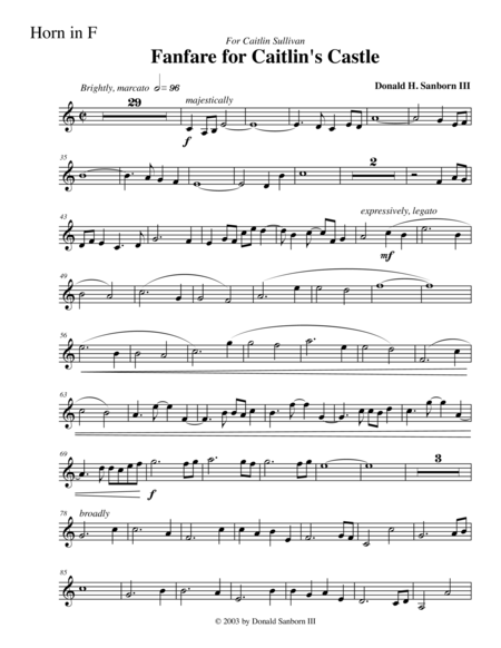 Free Sheet Music Fanfare For Caitlins Castle Horn In F