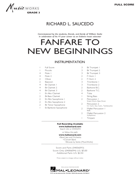 Fanfare For New Beginnings Conductor Score Full Score Sheet Music