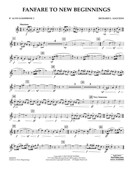 Free Sheet Music Fanfare For New Beginnings Eb Alto Saxophone 2