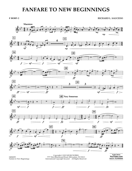 Free Sheet Music Fanfare For New Beginnings F Horn 2