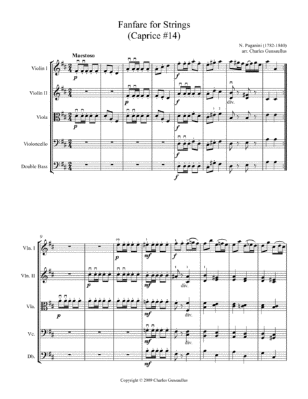 Free Sheet Music Fanfare For Strings Caprice 14