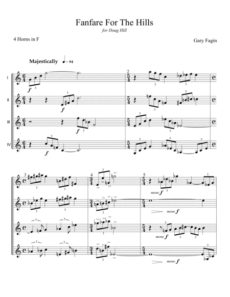 Free Sheet Music Fanfare For The Hills For Four French Horns