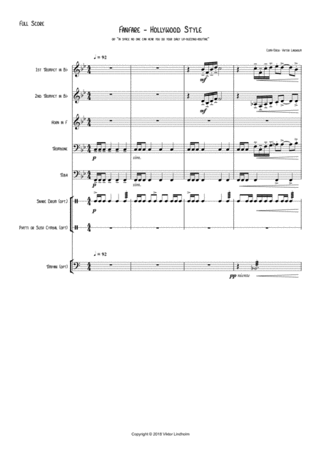 Free Sheet Music Fanfare Hollywood Style For Brass Quintet