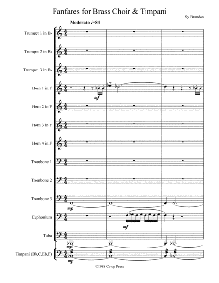 Free Sheet Music Fanfares For Brass Choir And Timpani