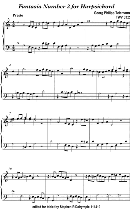 Free Sheet Music Fantasia 2 By Georg Philipp Telemann For Solo Piano Classical Music Or Tablet Series