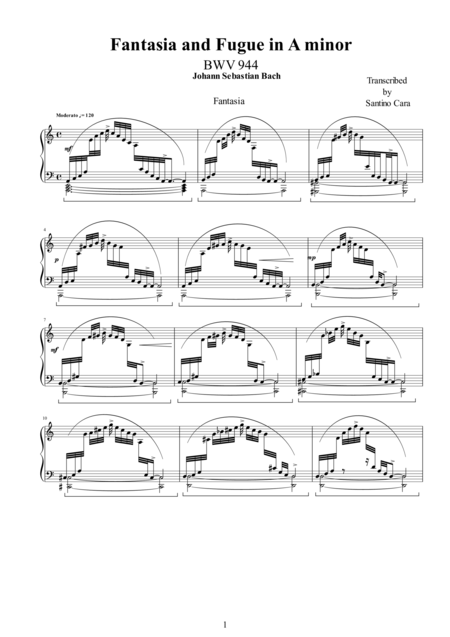 Fantasia And Fugue In A Minor Bwv 944 Sheet Music