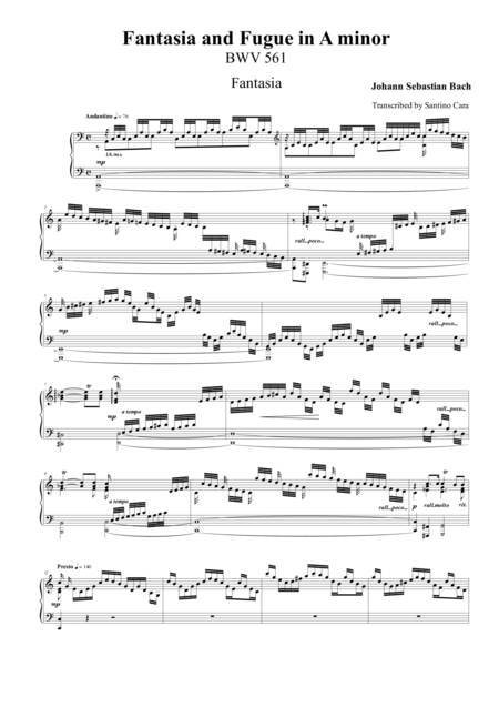 Fantasia And Fugue In A Minor Bwv561 Sheet Music