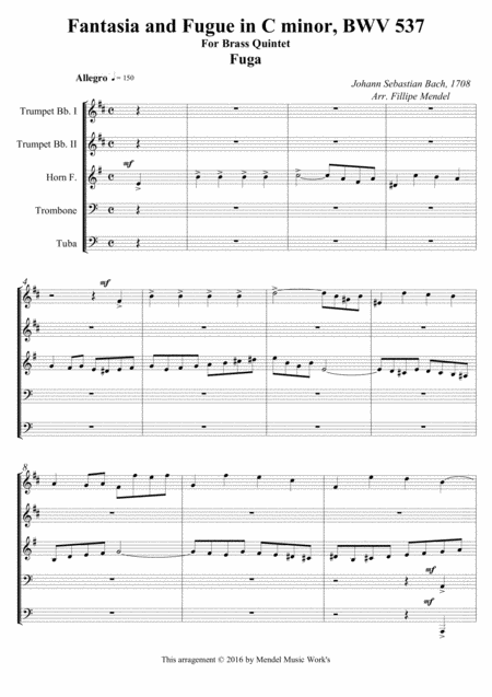 Free Sheet Music Fantasia And Fugue In C Minor Bwv 537 Fuga