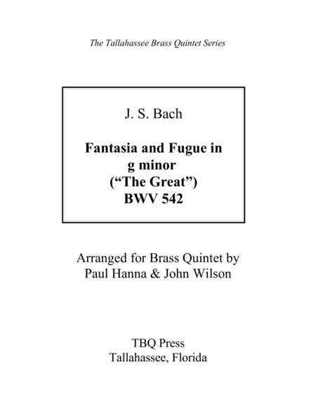 Fantasia And Fugue In G Minor The Great Bwv 542 Sheet Music