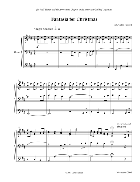 Free Sheet Music Fantasia For Christmas Organ