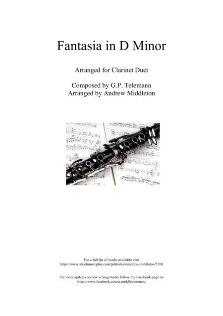 Free Sheet Music Fantasia In D Minor Arranged For Clarinet Duet