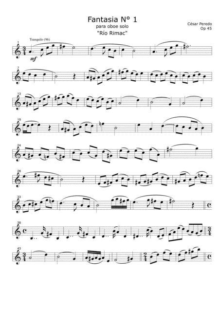 Free Sheet Music Fantasia N 1 For Oboe Solo Rio Rimac