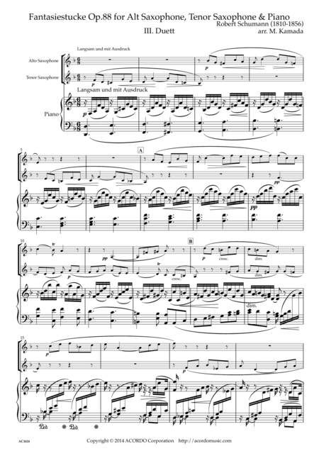 Free Sheet Music Fantasiestucke Op 88 Iii Duett For Alt Saxophone Tenor Saxophone Piano