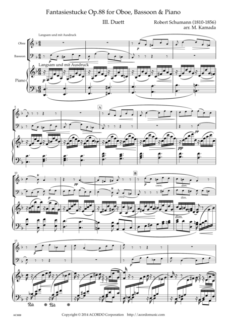 Fantasiestucke Op 88 Iii Duett For Oboe Bassoon Piano Sheet Music