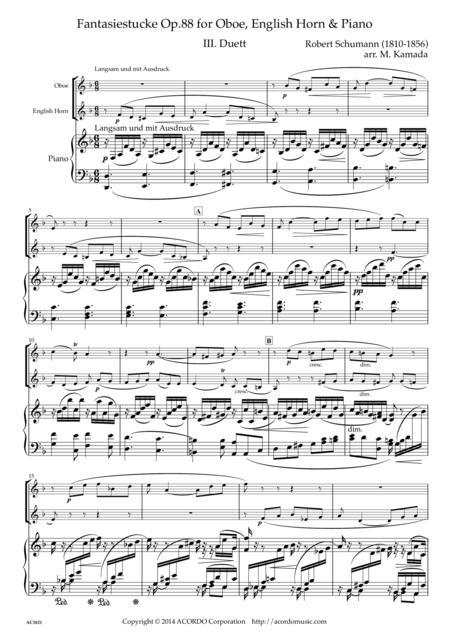 Fantasiestucke Op 88 Iii Duett For Oboe English Horn Piano Sheet Music